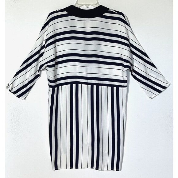 New ZARA White & Navy Blue Stripes High Low V-Neck Tunic Top - Picture 4 of 10
